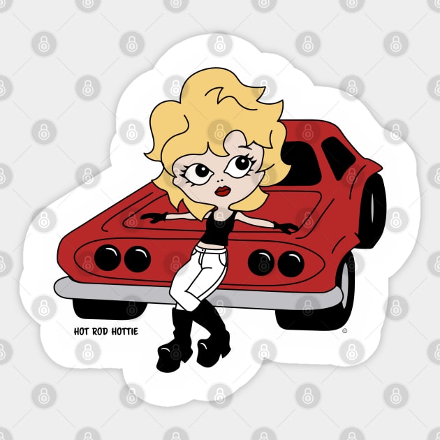 Hot Rod Hottie, Hot Rod Cartoon, Girl On Car Sticker by Morrissey OC